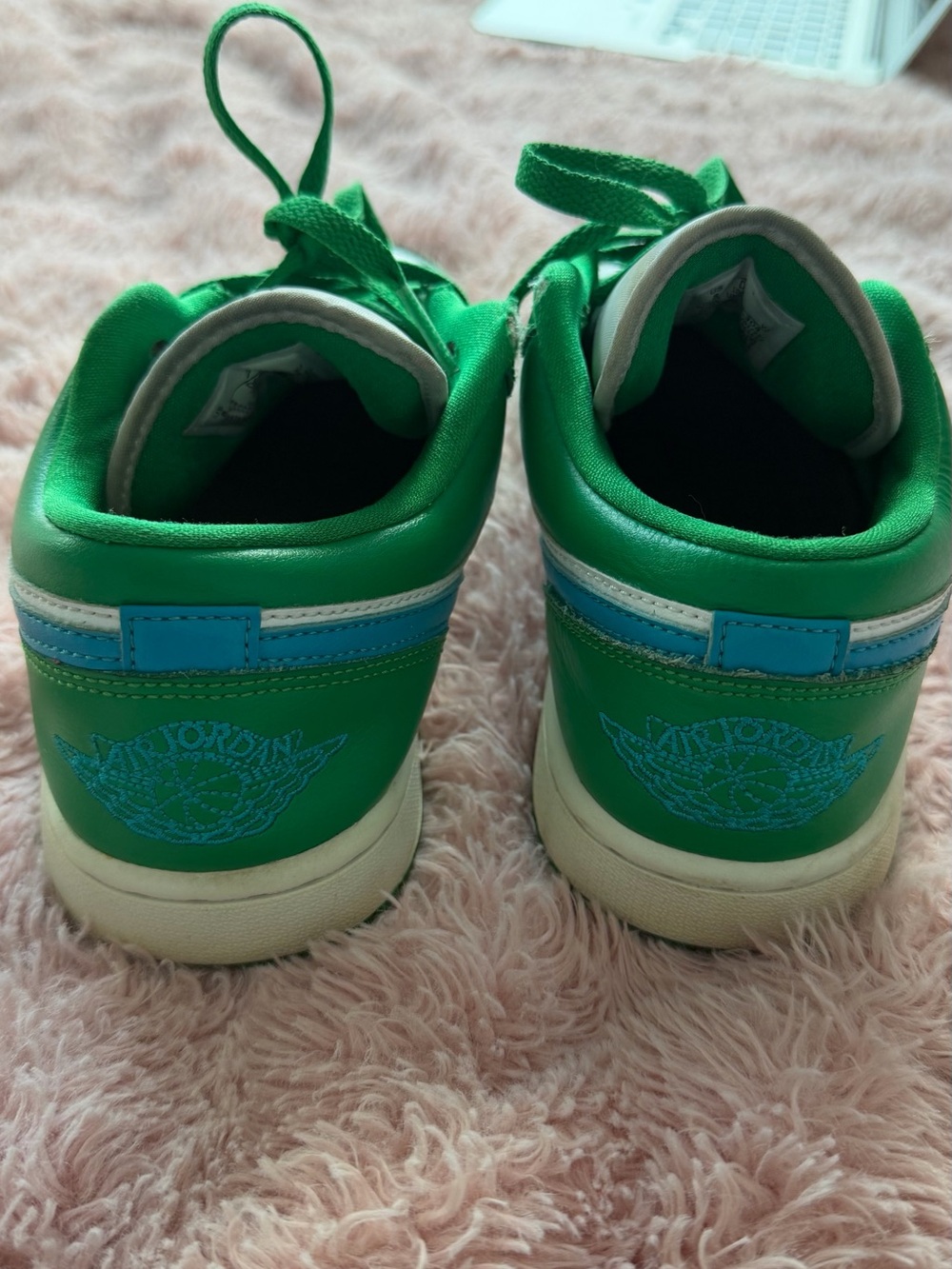Jordan Kids Green & White Sneakers with Blue Swoosh - Picture 2 of 4